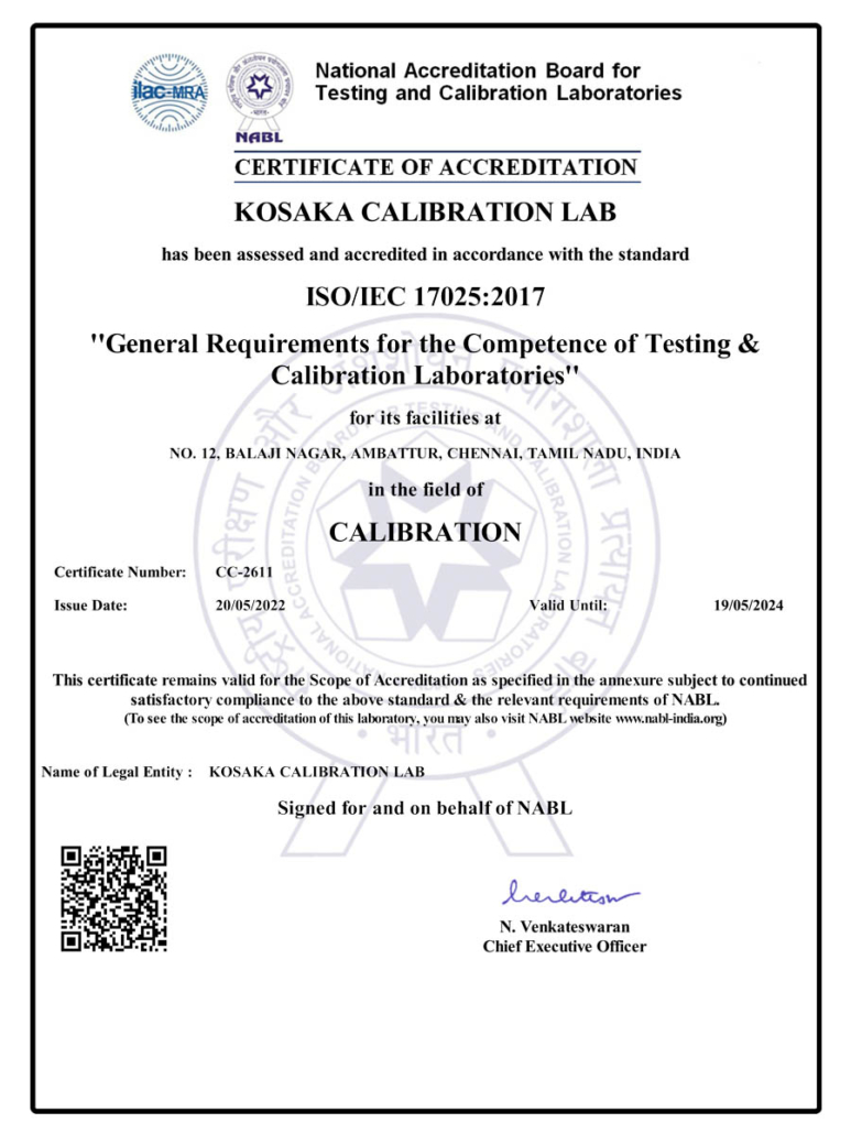 Certification - KOSAKA CALIBRATION LAB